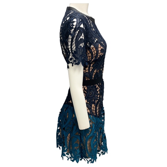 Self-Portrait Navy Blue / Teal Prairie Guipure Mini Dress - Picture 2 of 4